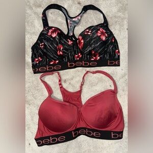 Bebe Black and Red Floral Bra Duo